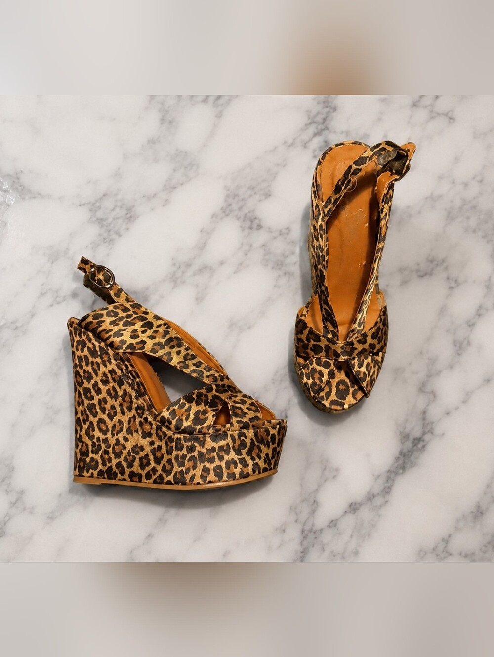 Cheetah print platform wedge sandals